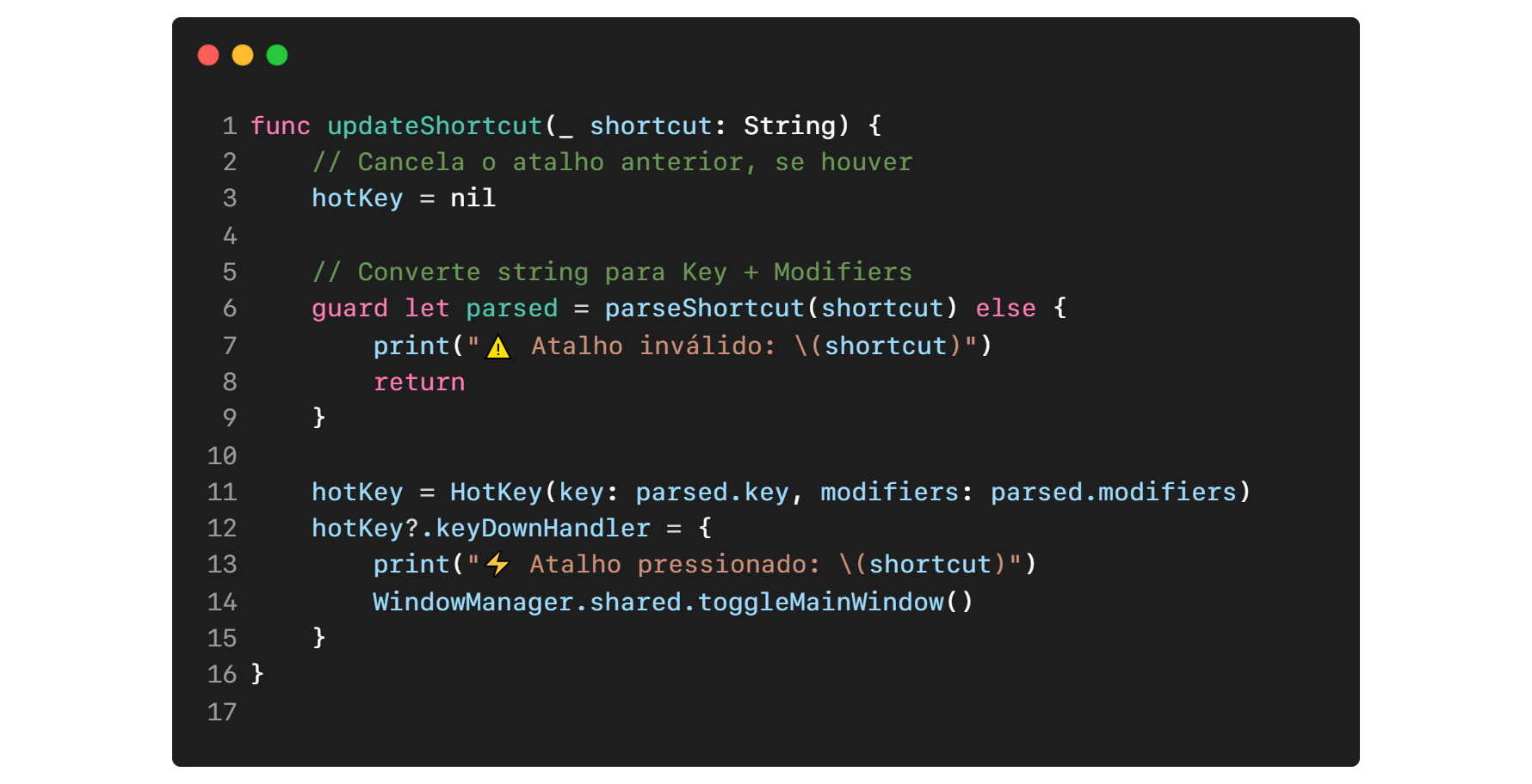 Trecho de HotkeyManager.swift