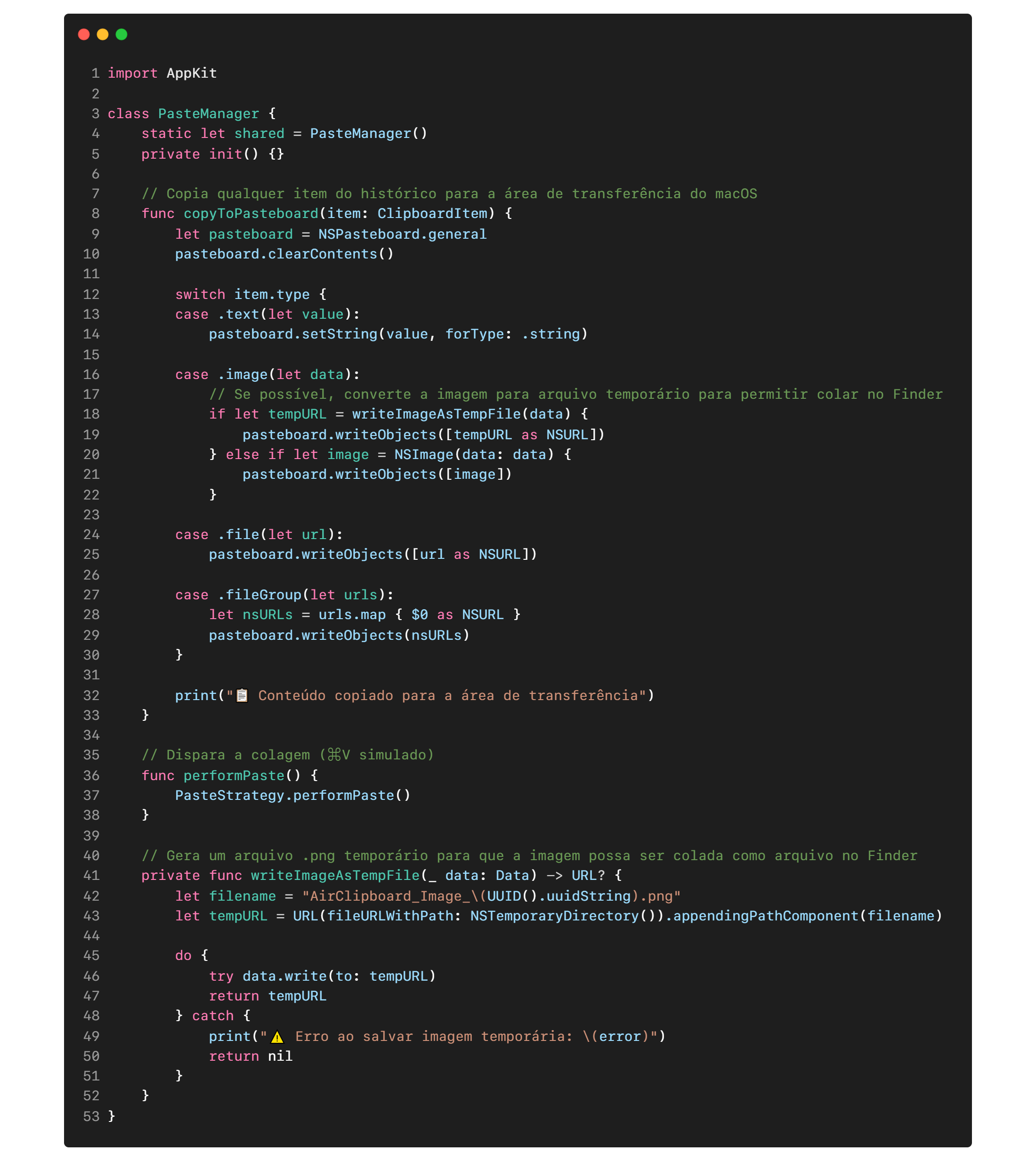 PasteManager.swift code